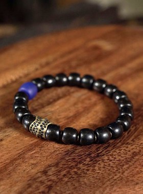 复古民族风黑檀木琉璃珠设计手串男生 可把玩潮搭单圈珠子手链女