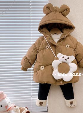 女童羽绒棉服2022新款1岁宝宝冬装3儿童加厚公主外套冬季小童棉袄