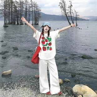 女童短袖t恤夏季2025新款女大童洋气套装初中生女孩夏装纯棉上衣