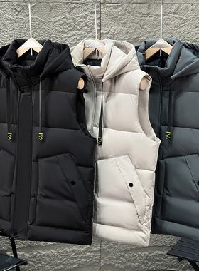 男士羽绒棉马甲秋冬季韩版潮流加厚保暖背心学生坎肩连帽马夹外套