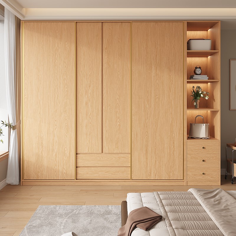 定制橡木ENF级全实木衣柜推拉门家用卧室现代简约主卧趟门大衣橱