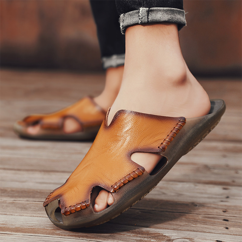 大码凉拖鞋男士47夏季时尚休闲48真皮潮流软底46耐磨沙滩鞋皮凉拖,流行男鞋,包头拖,淘宝优惠券,粉丝福利购,淘宝优惠卷