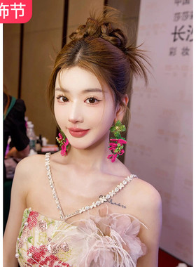 康康造型新娘耳环绿色水晶串珠结婚礼服婚纱敬酒服晨袍旗袍耳饰品