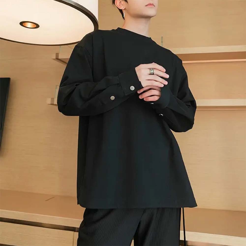 秋冬新款长袖T恤男潮牌设计感纯色百搭宽松休闲帅气打底衫上衣潮