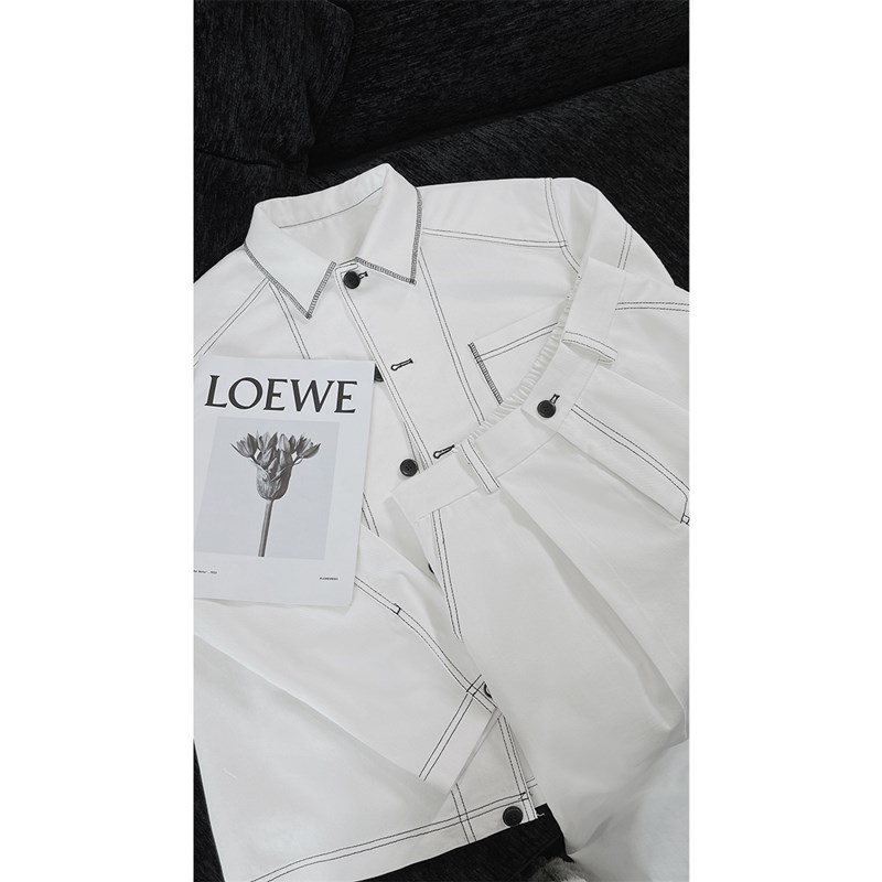 龙叨叨春季新品明线设计感牛仔夹克套装男潮牌简约休闲外套男长裤