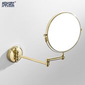 全铜镜子金色浴室化妆镜放大伸缩梳妆镜壁挂折叠黑色美容镜双面