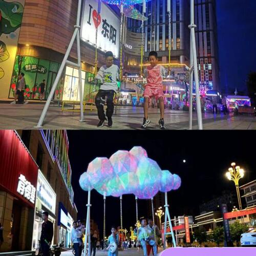 海边景区拍照云朵秋千网红发光互动美陈引流景观道具草坪吊椅躺椅