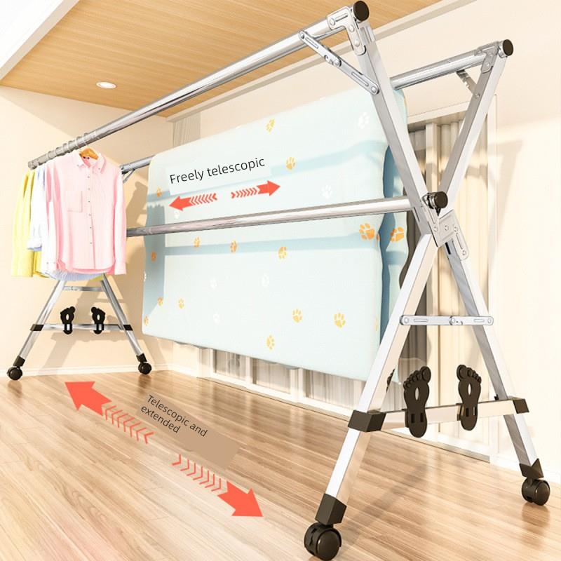 新型落地式晾衣架可折叠不锈钢晾衣架双杆阳台形可伸缩晾衣架