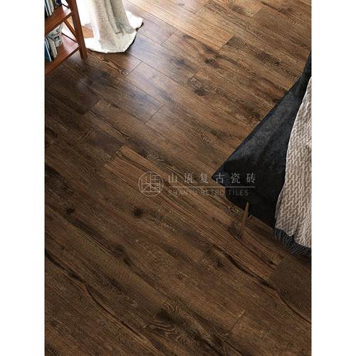 广东地板砖木纹地板砖X年环旧防滑原木风格碳化彷实木地板覆古