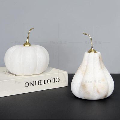 创意轻奢西班牙进口云石南瓜水果装饰摆件样板间电视柜酒柜工艺品