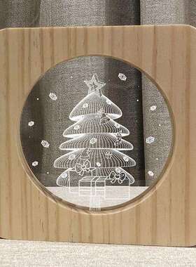 圣诞节圣诞树木质灯新款电子产品 实木亚克力小夜灯摆件FS-A3606W