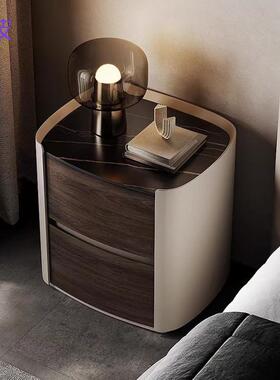 Rtd意式极简设计师岩板床头柜实木轻奢皮艺床边柜诧寂风现代床边