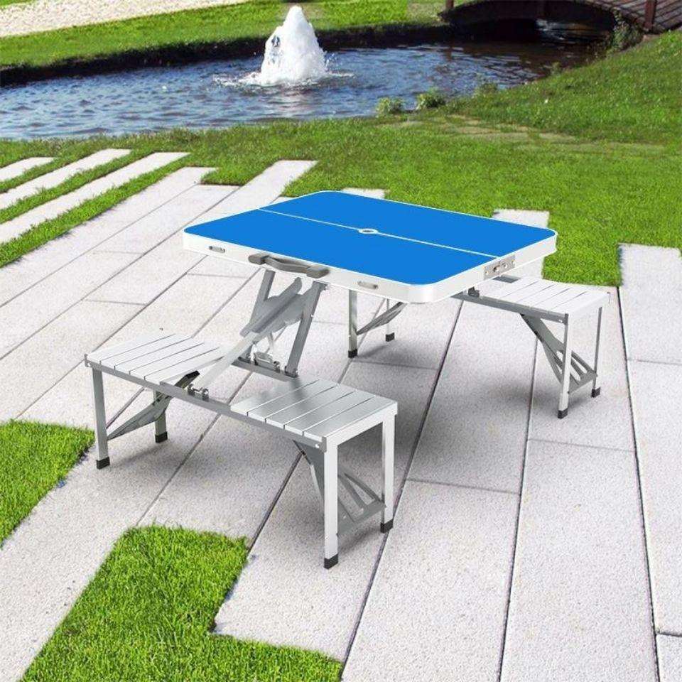 户外折叠桌椅便携摆摊桌子铝合金连体野餐桌一桌四椅套装广告易恒