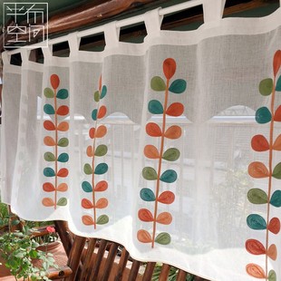 精致绣花五彩叶纱门帘小半帘衣柜遮挡免打孔厨房玄关隔断置物架帘