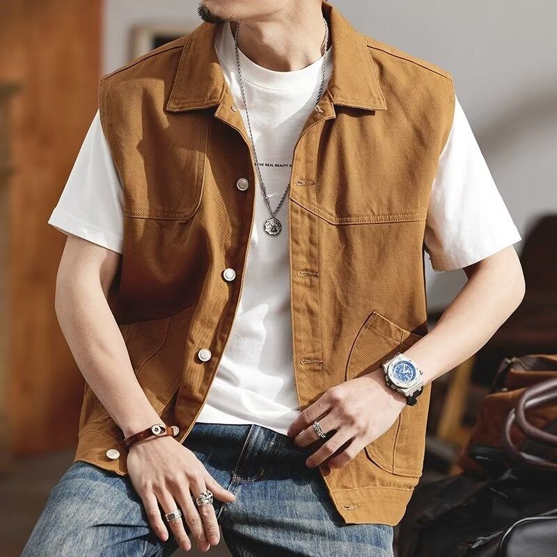 美式工装马甲潮男生新款黄色外穿背心时尚个性青年休闲牛仔外套夏,男装,常规马甲,淘宝优惠券,粉丝福利购,淘宝优惠卷