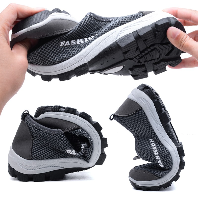 冬季户外运动鞋男鞋一脚蹬懒人休闲鞋透气网鞋旅游网面徒步登山鞋