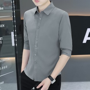 薄款 男休闲夏季 冰丝五分袖 免烫半袖 寸衣服 七分袖 衬衣潮流中袖 衬衫