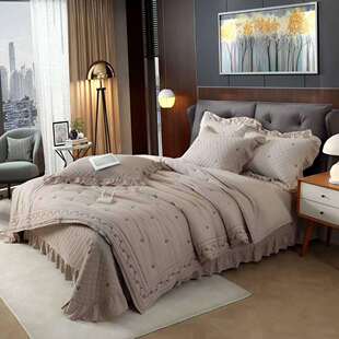 双面全棉床盖摩尔庄园刺绣四件套韩式夹棉绗缝可当夏被可当被套