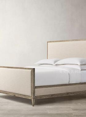 RH美式实木床法式复古1.8米双人床现代软靠主卧婚床卧室1.5公主床