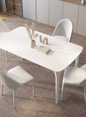 奶油风纯白色系岩板餐桌方圆两用伸缩可变折叠网红跳台时尚新款式