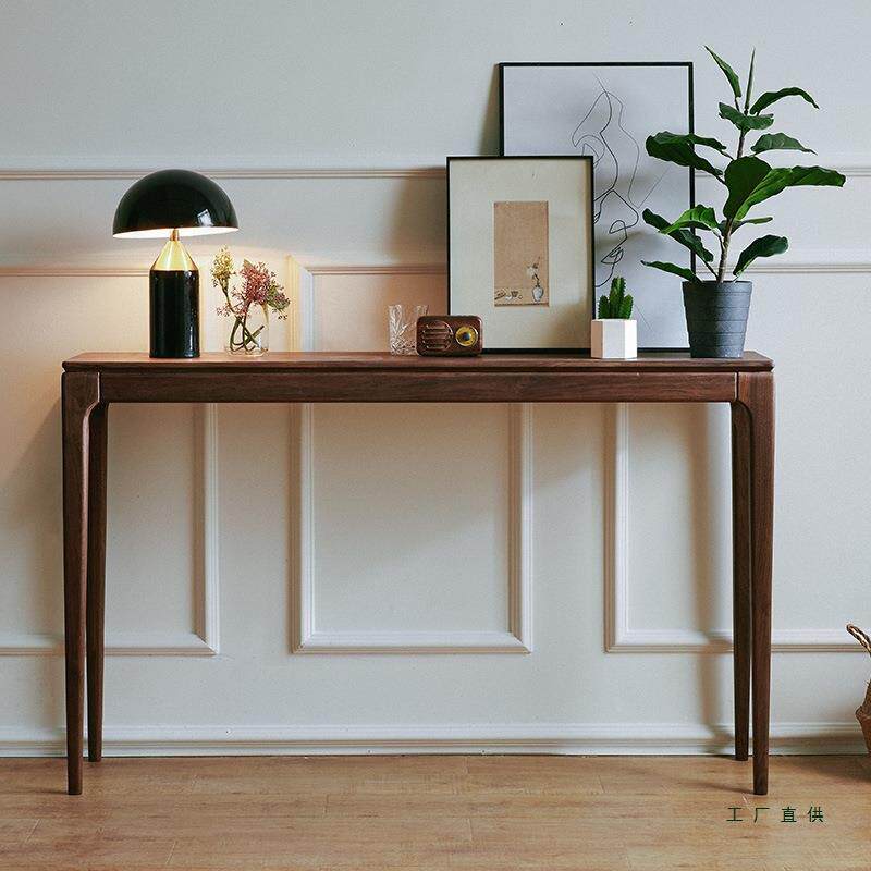 新中式条案现代简约黑胡桃木窄桌北欧玄关供桌条几实木条桌供台