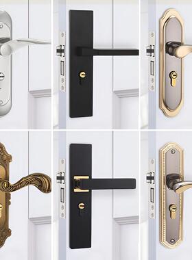 房门锁家用通用型卧室内门黑色锁具三件套静音老式门把手旧门换锁