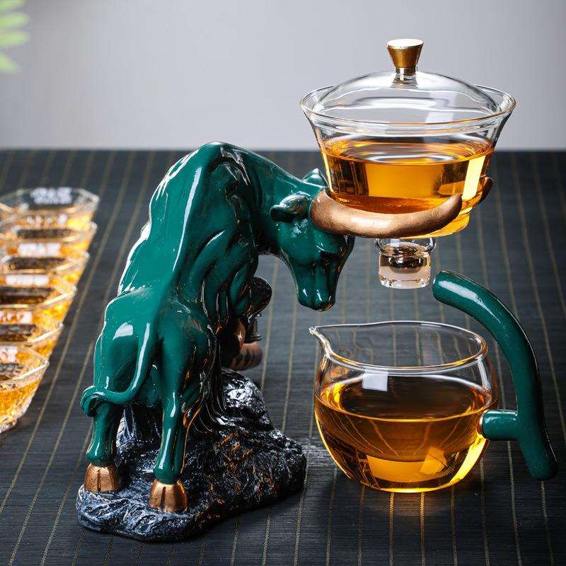 办公分离茶水摆件自动冲茶器滤茶器玻璃牛步青云杯礠吸泡茶器茶漏