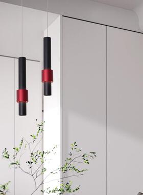 北欧简约单头小吊灯现代卧室床头灯可升降黑白红色竖条餐厅吧台灯