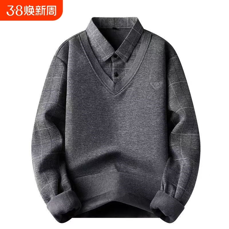 100%纯羊毛秋冬时尚中老年男装毛衣中年人爸爸装针织半拉链套头衫