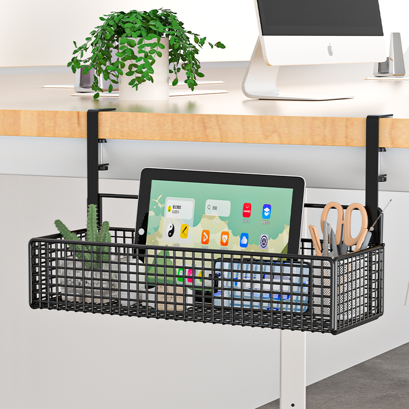 办公室悬挂桌下置物架抽屉式收纳神器抽拉挂篮工位整理桌底免打孔