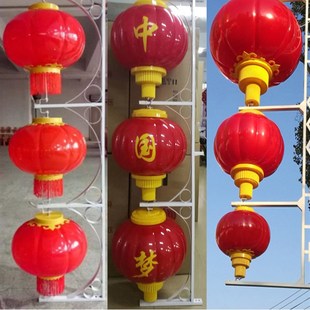 路灯杆上三连串灯笼户外防水LED亚克力灯笼6080公分道路连串灯笼