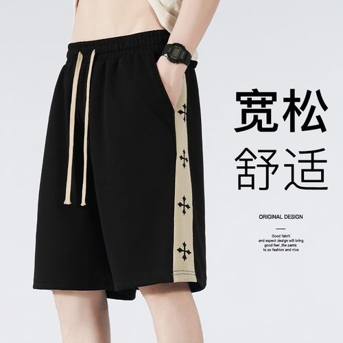 D060立体腰包边夏季新款男士休闲运动短裤港风宽松潮牌针织跑步五