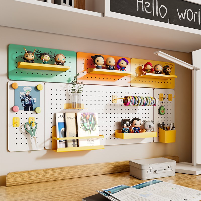 桌面洞洞板墙上置物架免打孔金属书桌上书架定制隔板展示架配件