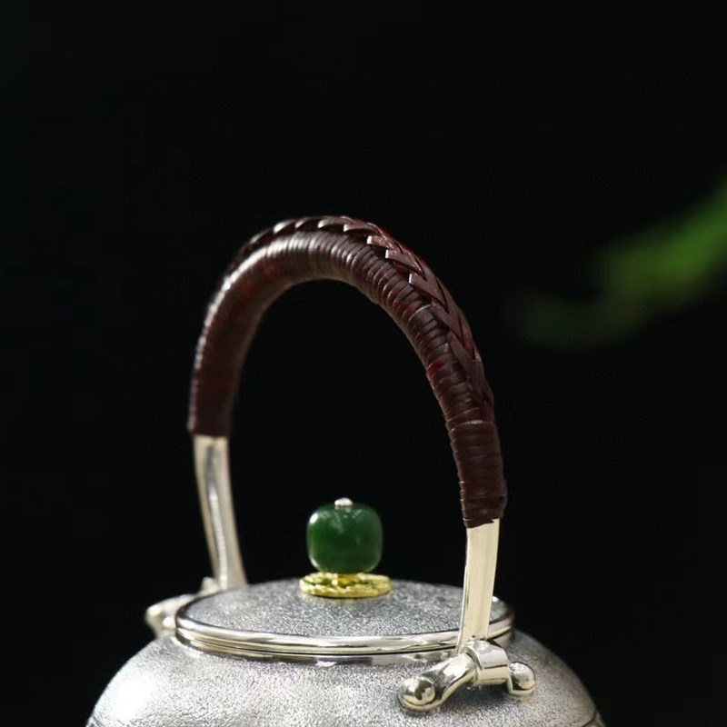 260毫升富贵缠枝纯手工银壶纯银999一张打烧水壶功夫银茶具提梁壶