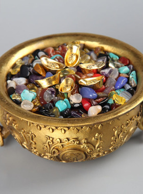 铜聚宝盆家居客厅店铺风水聚宝盆水晶彩石摆件