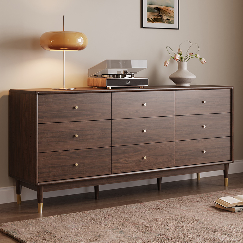 实木五斗柜北美黑胡桃木家用九斗柜现代简约抽屉储物柜卧室床尾柜