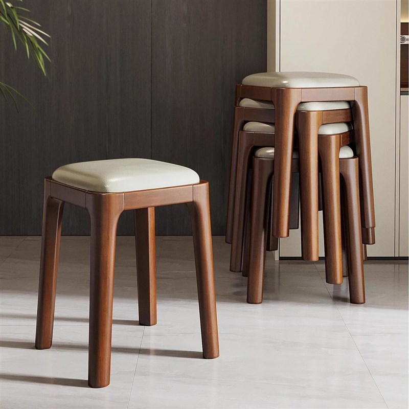 实木凳子可叠放软包板凳家用新中式茶椅餐桌凳子软包中古风餐桌椅