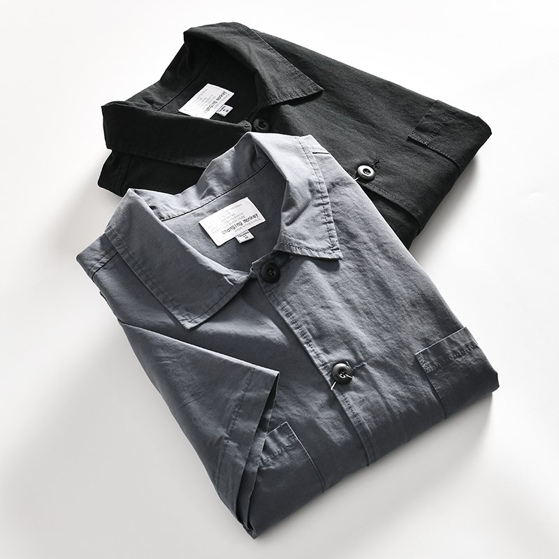 自留高端线!舒适高支纯棉!男士春夏日系复古宽松工装短袖衬衫潮