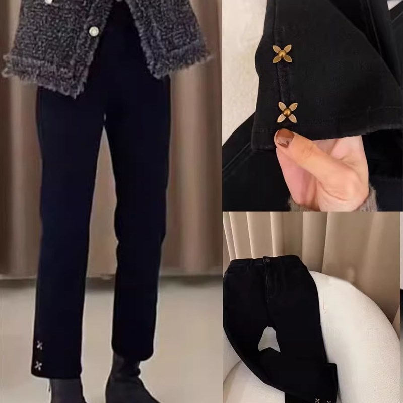 夏季新款黑色直筒牛仔裤女大码显瘦胖mm梨形身材高腰弹力烟管裤子