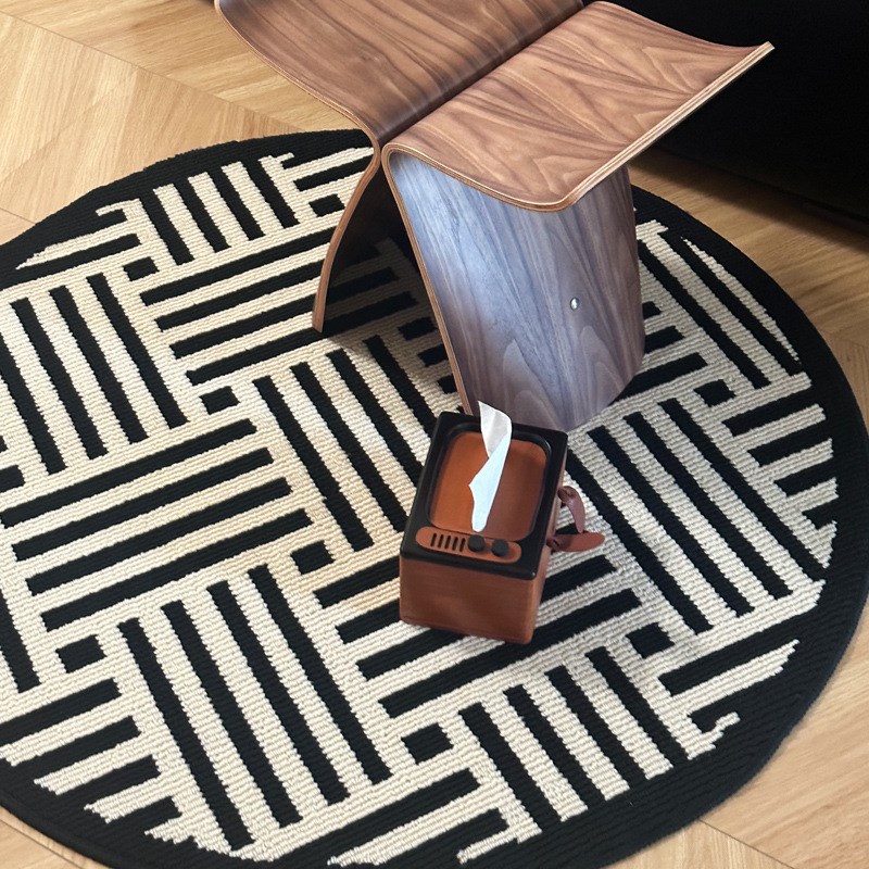 新中式复古风圆形地垫轻奢高级感卧室转椅床边毯客厅沙发茶几毯子