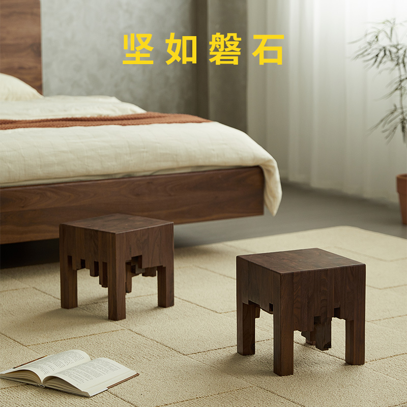 小凳子家用矮凳黑胡桃木小板凳茶几吃饭凳子客厅小方凳实木换鞋凳