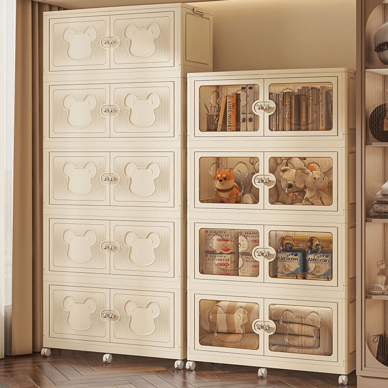 85cm双开门加厚折叠收纳柜儿童衣柜家用客厅塑料置物柜多层储物柜
