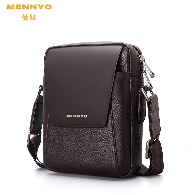 曼奴单肩包男包斜挎包男款包头层牛皮真皮跨包休闲背包竖款迷你包