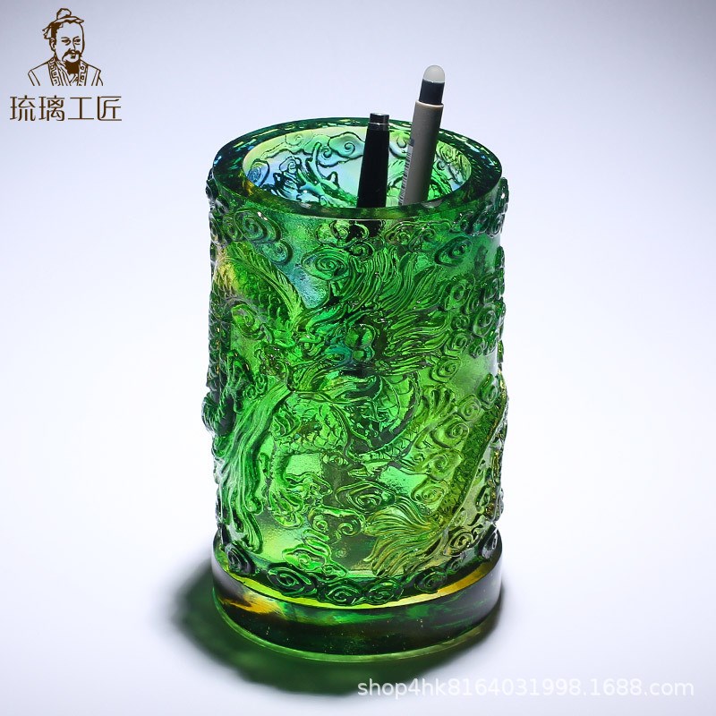 琉璃工艺品龙腾笔筒董事长办公室桌面装饰摆件领导生日礼物高档男