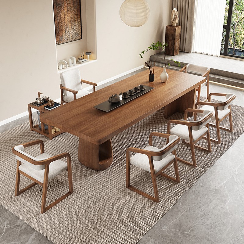 侘寂风实木大板茶桌现代简约泡茶桌椅组合茶室客厅家用茶台猫洞桌