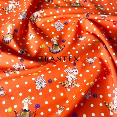 卡通圆点兔桔色童装婴童手工DIY服装春夏全棉纯棉府绸布料面料