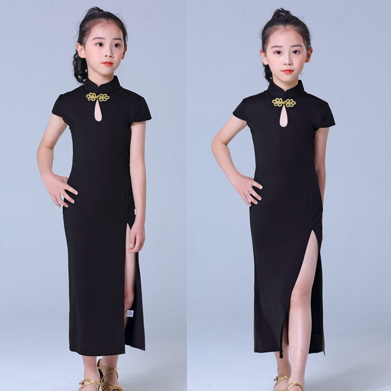 儿童模特走秀旗袍模特训练服T台走秀少儿礼仪服装夏季短袖t中式裙