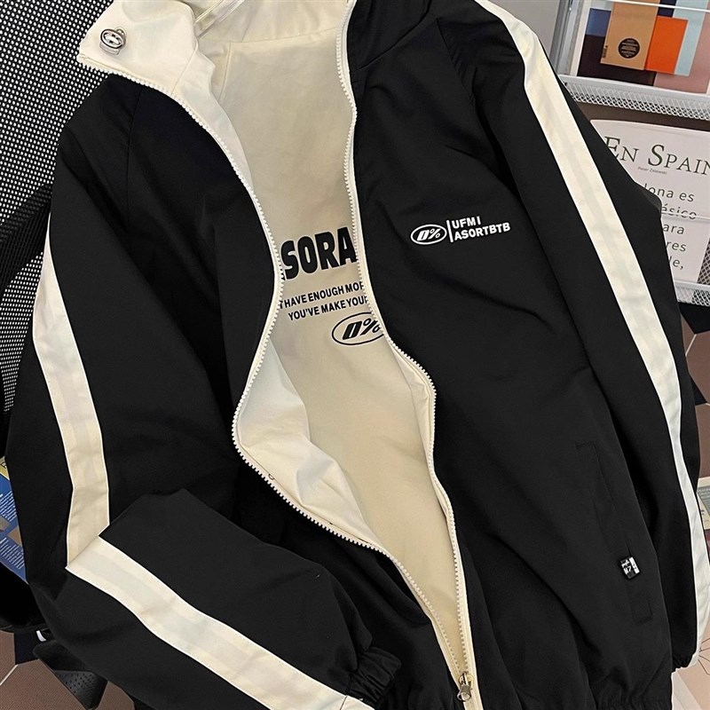 美式复古撞色冲锋衣男女外套春秋季两面穿国潮设计感小众夹克上衣