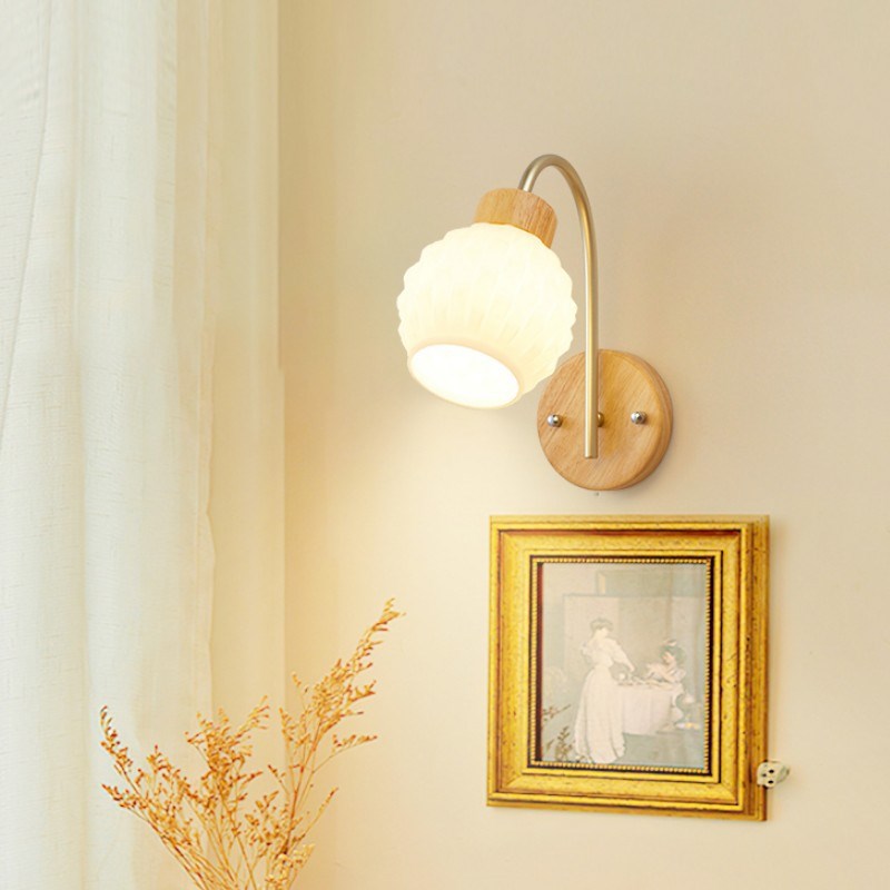 北欧简约卧室床头壁灯日式原木家用温馨客厅背景墙壁灯过道阳台灯