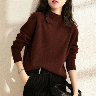 慵懒风套头针织衫新款韩版圆领毛衣女宽松纯色女洋气百搭打底上衣